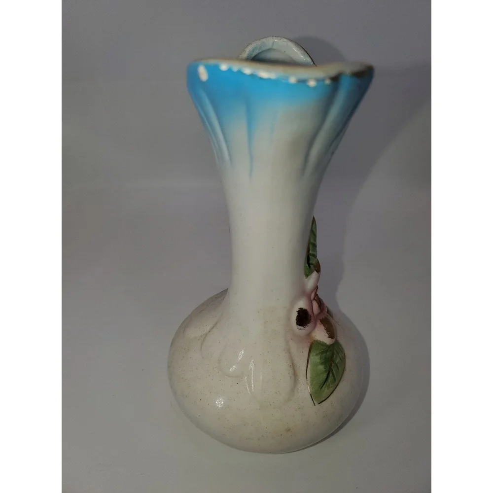 Vintage Blue White Ceramic Miniature Pitcher and Rose Footed Bowl Set